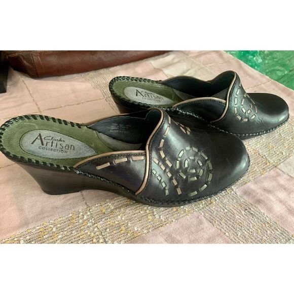 CLARKS leather weave wedge women’s mule - Picture 5 of 6